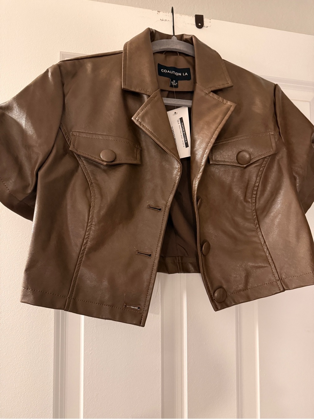 Coalition LA Women's Cropped Brown Leather Jacket